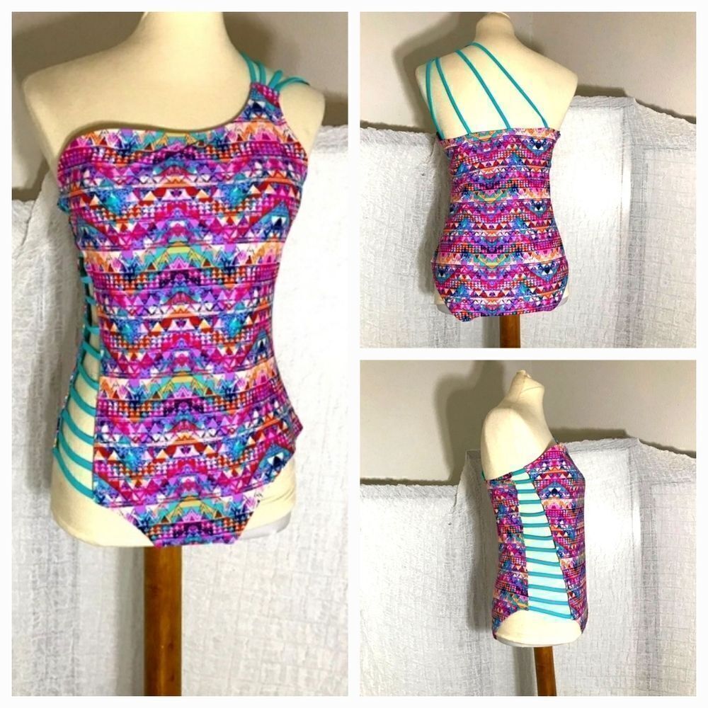 CORAL Colorful Geometric Print One Piece Swimsuit Size XL